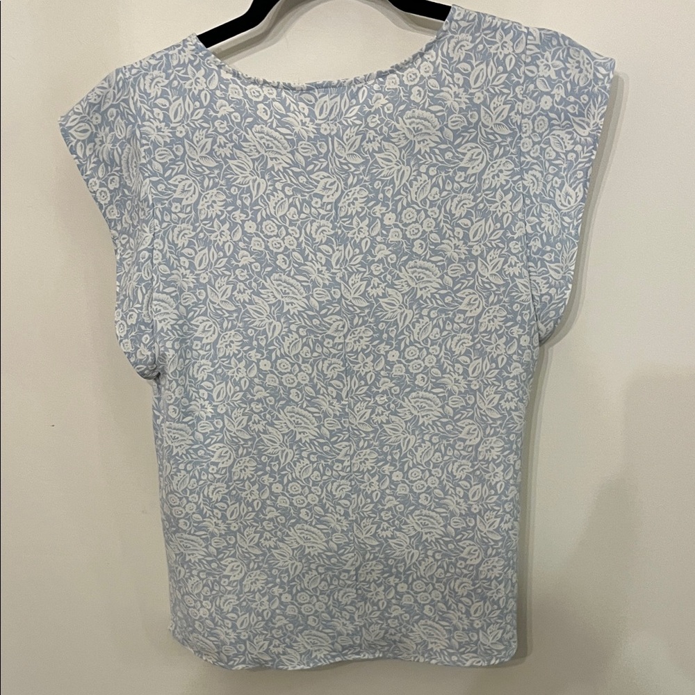 Express Light Blue Floral Cap Sleeve Tee - Picture 3 of 6